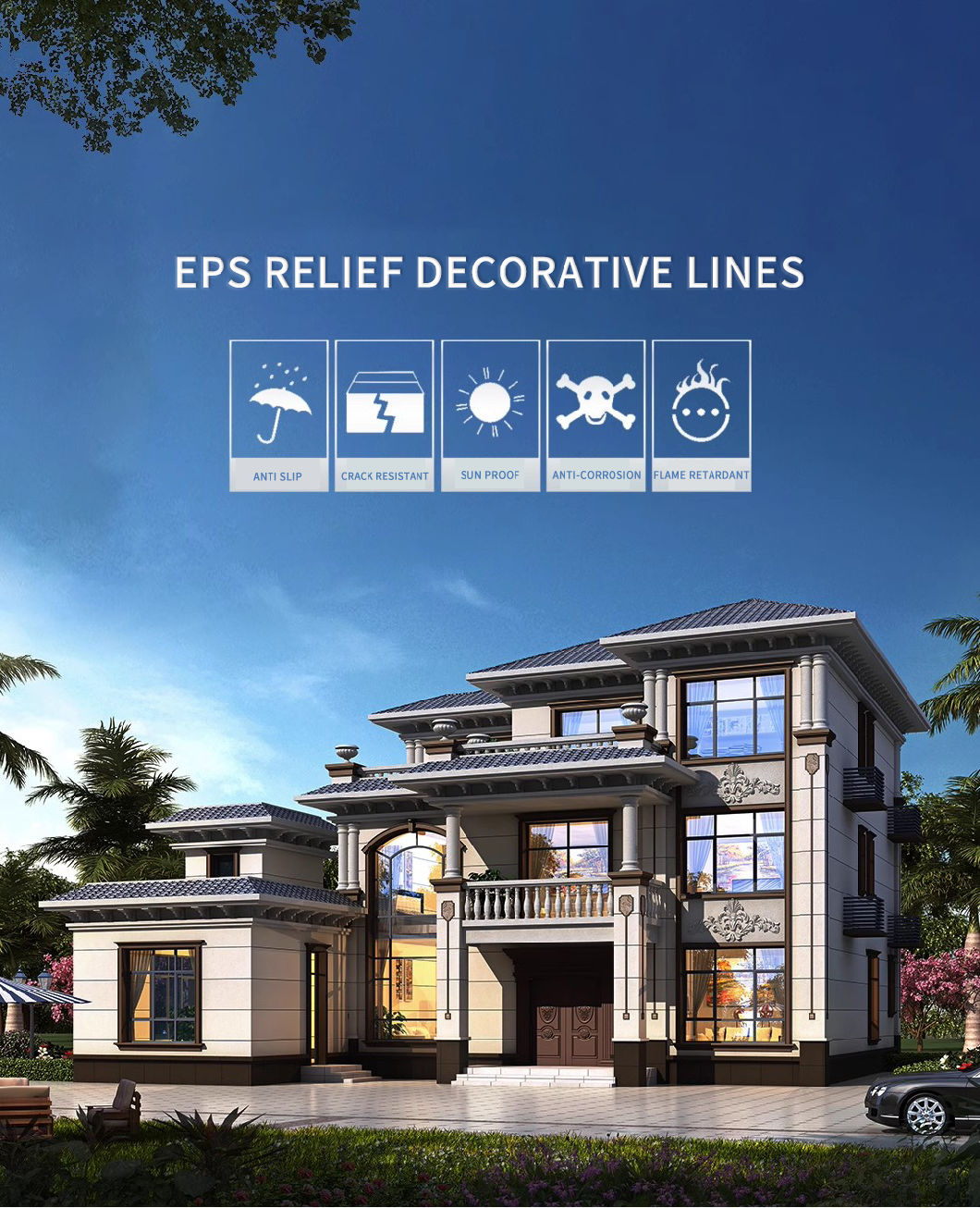 EPS Line Villa Exterior Wall, European Style Decoration Material, Foam Waist Line, Roman Column Embossed Triangle