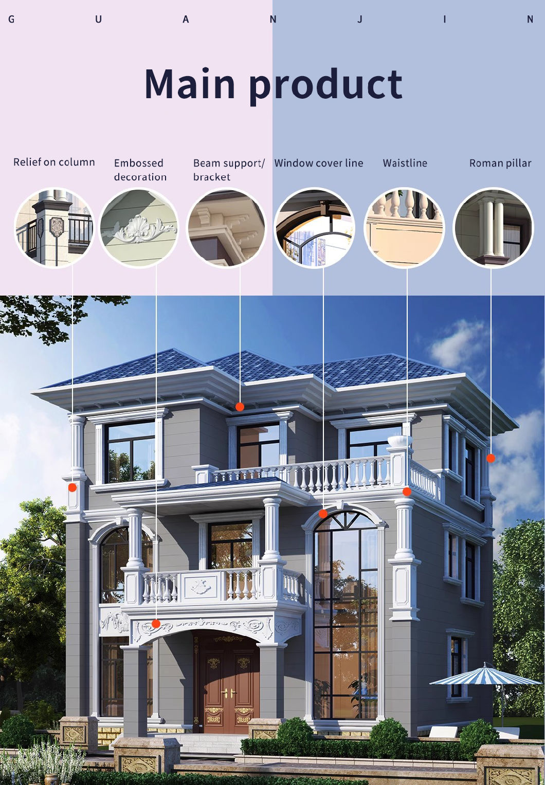 External Wall Decorative EPS Column Foam Cornice Line Construction Material Exterior Moulding Supplier